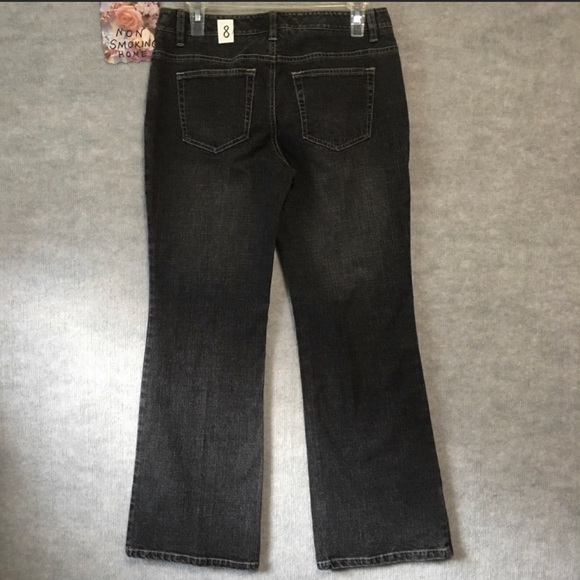 6P ANN TAYLOR LOFT BLACK VARIEGATED FLARED JEANS - Picture 3 of 7